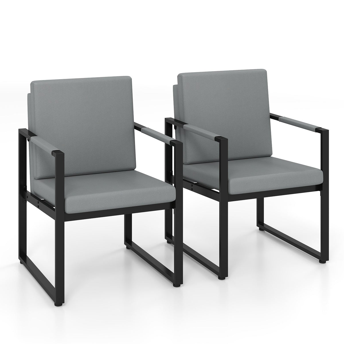Set of 2 Mid Century Modern Single Sofa Chairs with Cushions-Gray