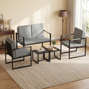 Set of 2 Mid Century Modern Single Sofa Chairs with Cushions-Gray view 3
