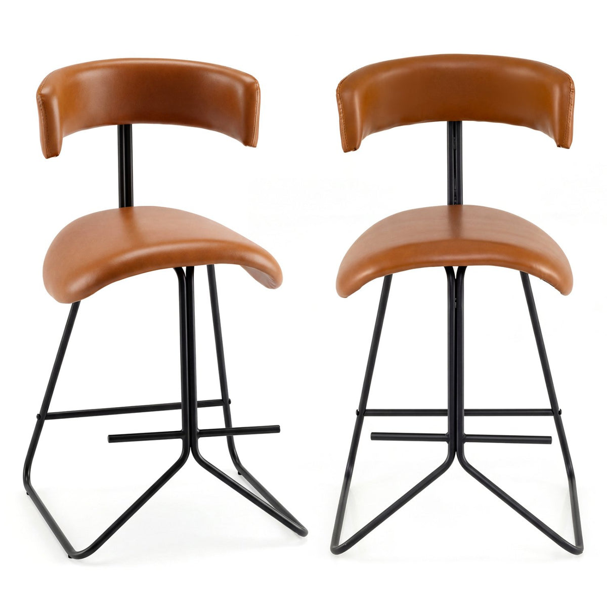 Set of 2 Modern Counter Height Stools 25 Inch Faux Leather Upholstered-Espresso