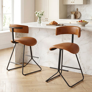 Set of 2 Modern Counter Height Stools 25 Inch Faux Leather Upholstered-Espresso view 2