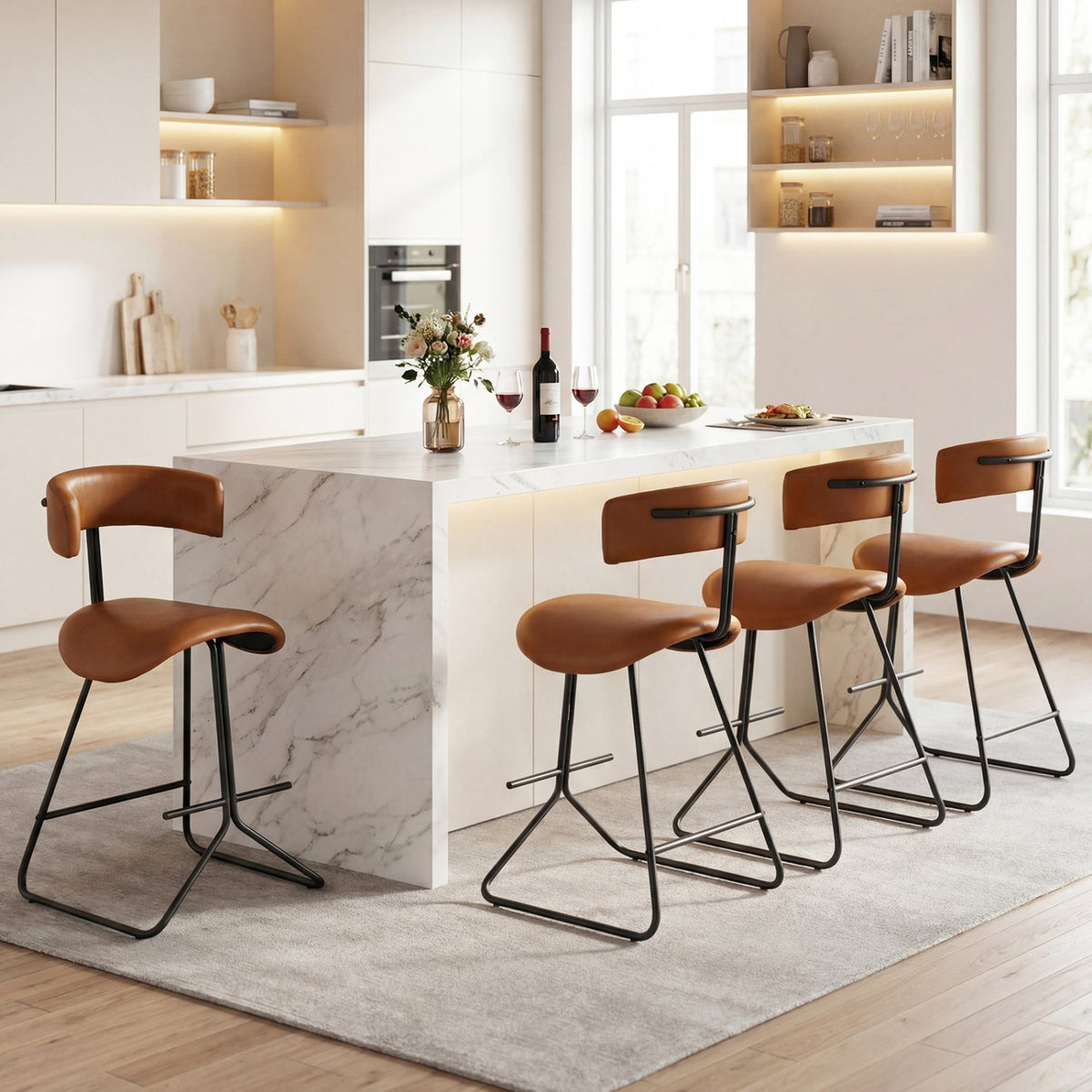 Set of 2 Modern Counter Height Stools 25 Inch Faux Leather Upholstered-Espresso view 3