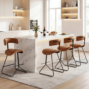 Set of 2 Modern Counter Height Stools 25 Inch Faux Leather Upholstered-Espresso view 3