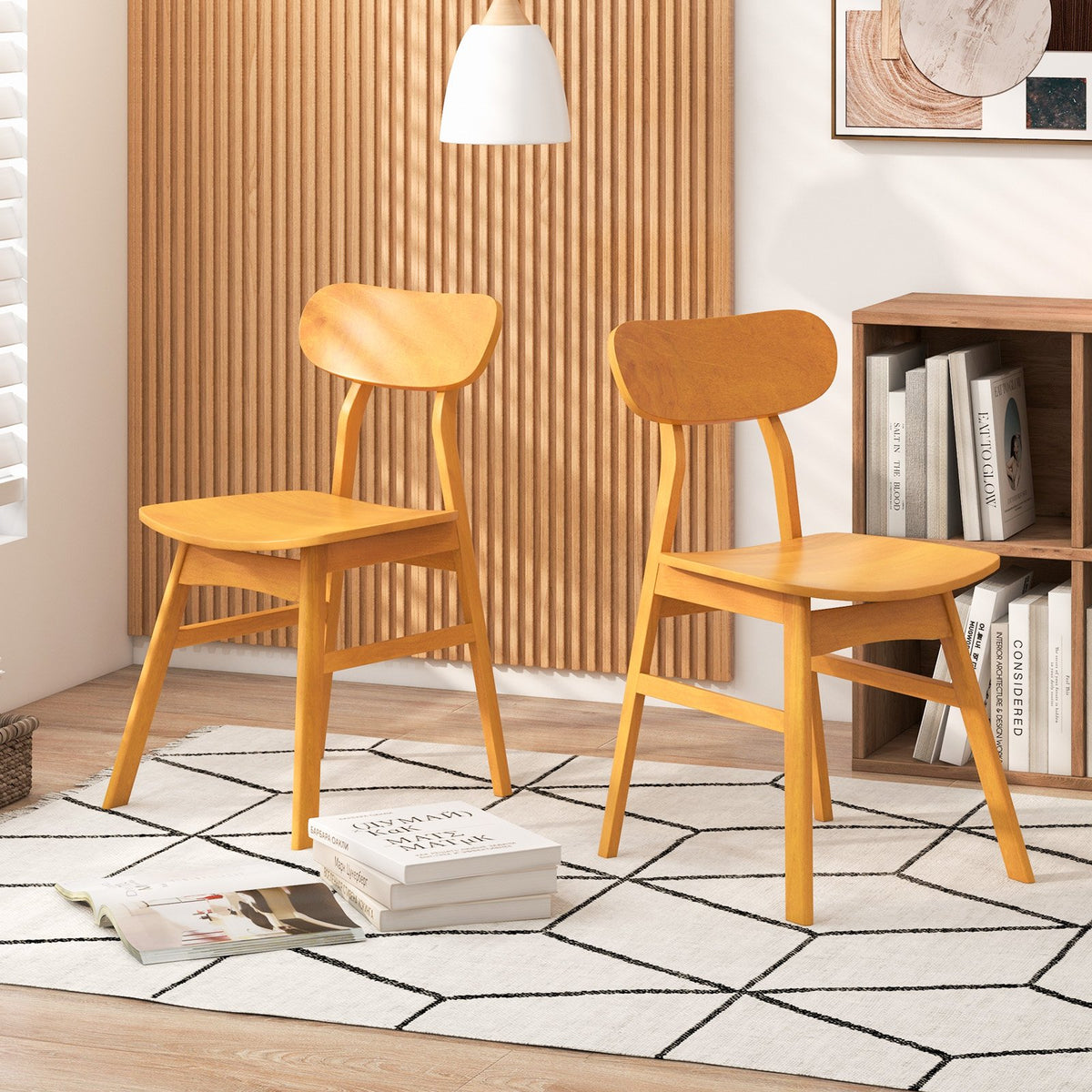 Set of 2 Modern Dining Chairs with Curved Backrest and Seat-Natural view 2