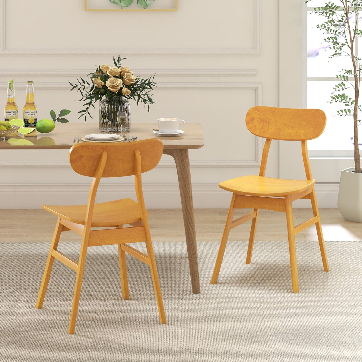 Set of 2 Modern Dining Chairs with Curved Backrest and Seat-Natural view 5
