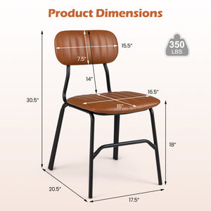 Set of 2 Modern Dining Chairs with Ergonomic Back Metal Legs Exquisite Rivet and Embellished Edges-Brown view 4