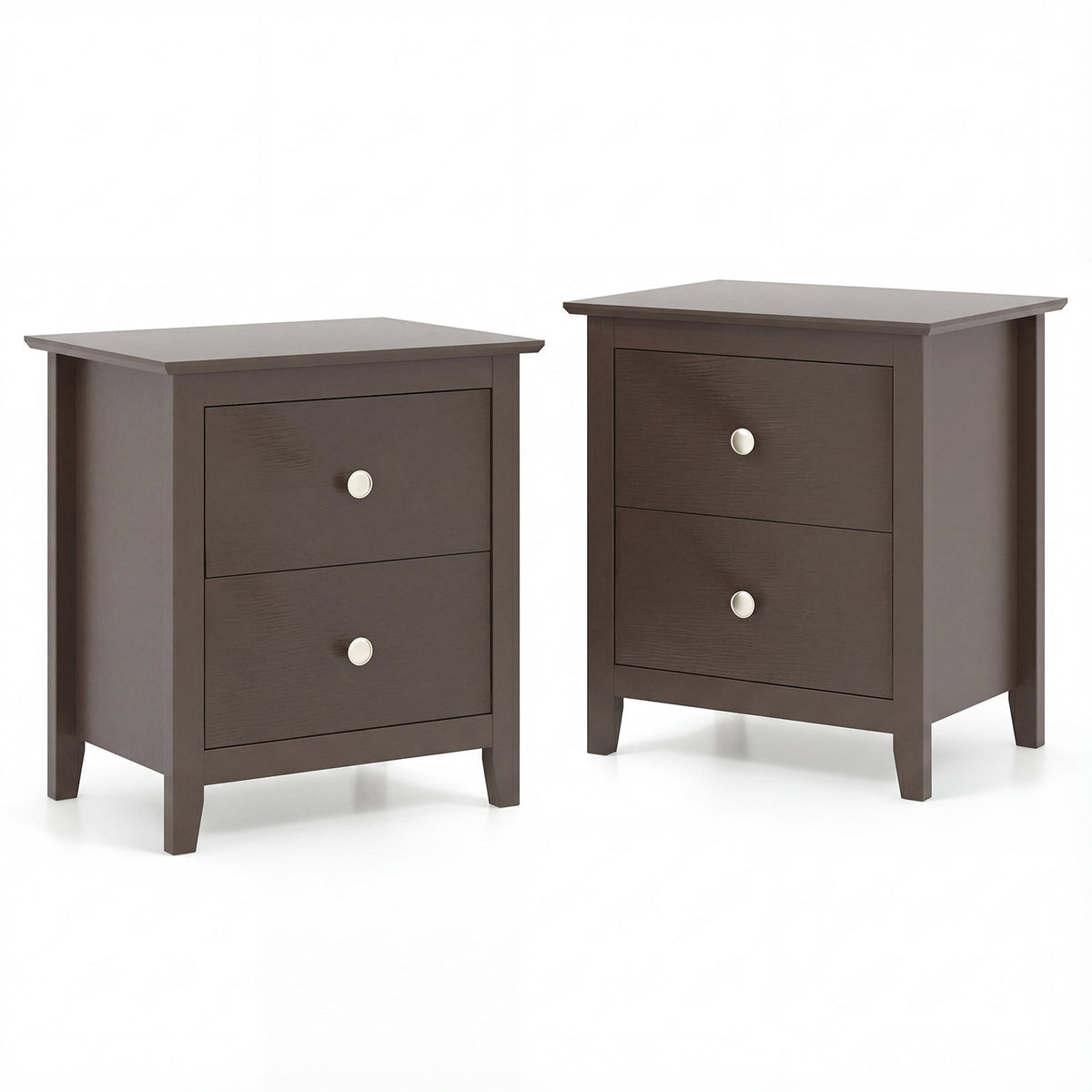 Set of 2 Modern Nightstand with 2 Drawers for Small Spaces-Rustic Brown