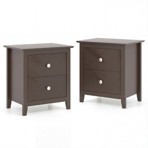 Set of 2 Modern Nightstand with 2 Drawers for Small Spaces-Rustic Brown