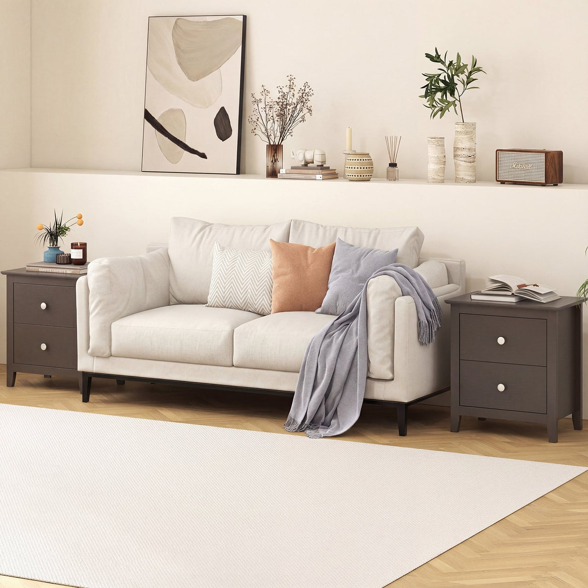 Set of 2 Modern Nightstand with 2 Drawers for Small Spaces-Rustic Brown view 2