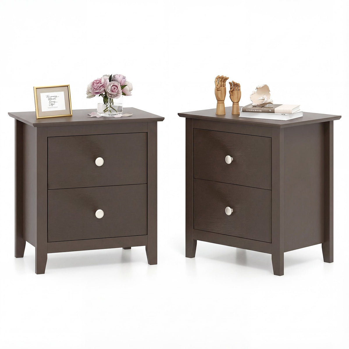 Set of 2 Modern Nightstand with 2 Drawers for Small Spaces-Rustic Brown view 4