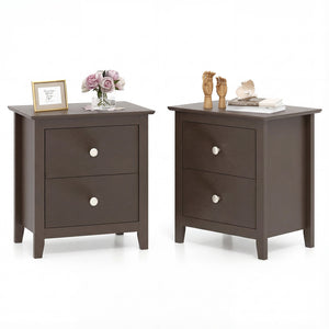 Set of 2 Modern Nightstand with 2 Drawers for Small Spaces-Rustic Brown view 4