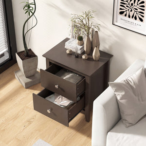 Set of 2 Modern Nightstand with 2 Drawers for Small Spaces-Rustic Brown view 6