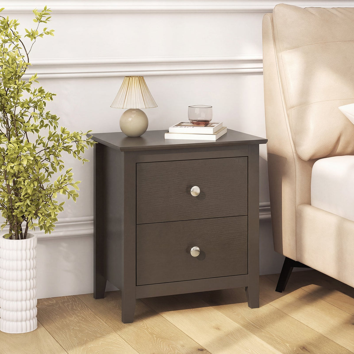 Set of 2 Modern Nightstand with 2 Drawers for Small Spaces-Rustic Brown view 7