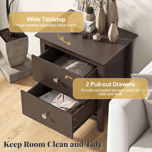 Set of 2 Modern Nightstand with 2 Drawers for Small Spaces-Rustic Brown view 9