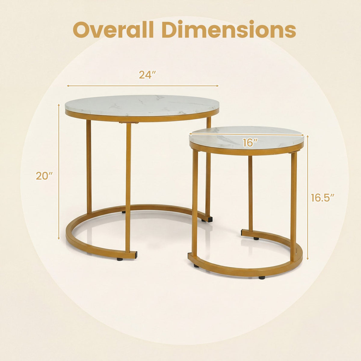 Set of 2 Modern Round Stacking Nesting Coffee Tables-Golden view 5