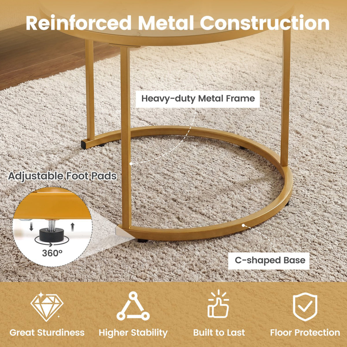 Set of 2 Modern Round Stacking Nesting Coffee Tables-Golden view 7