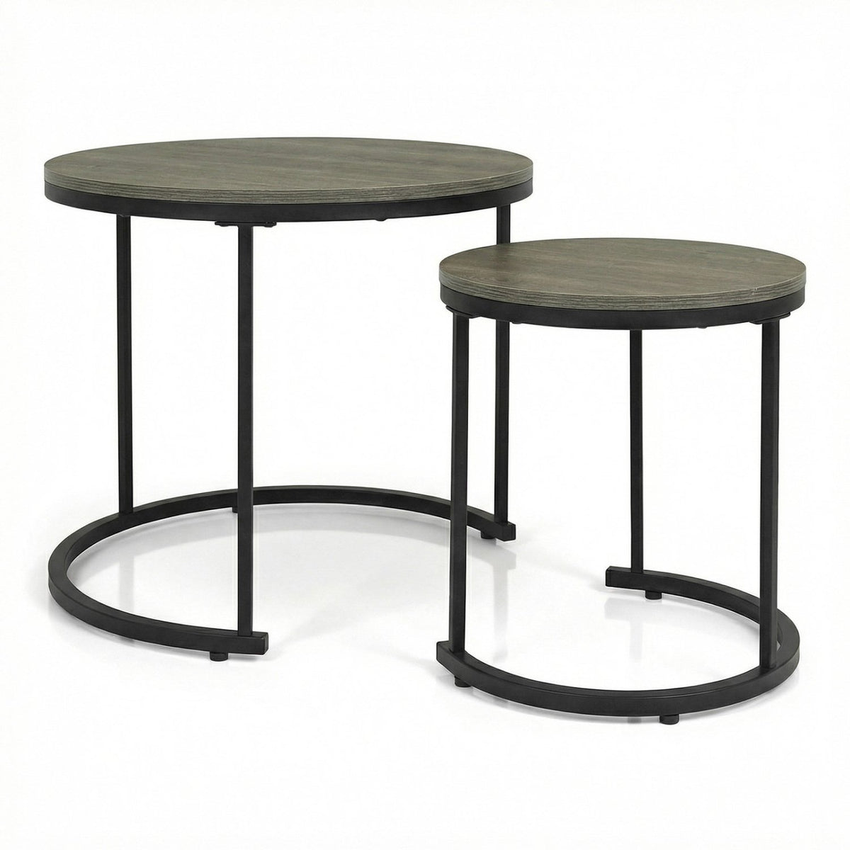 Set of 2 Modern Round Stacking Nesting Coffee Tables-Oak