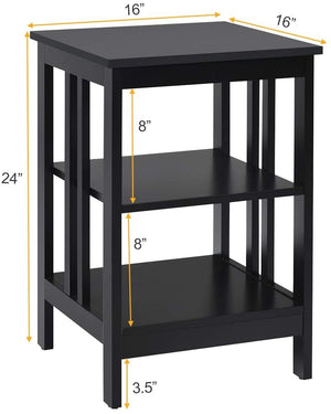 Set of 2 Multifunctional 3-Tier Nightstand Sofa Side Table with Reinforced Bars and Stable Structure-Black view 4