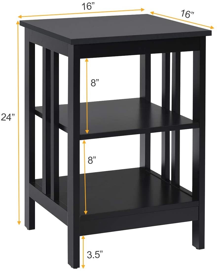 Set of 2 Multifunctional 3-Tier Nightstand Sofa Side Table with Reinforced Bars and Stable Structure-Black view 4