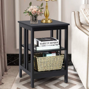 Set of 2 Multifunctional 3-Tier Nightstand Sofa Side Table with Reinforced Bars and Stable Structure-Black view 6