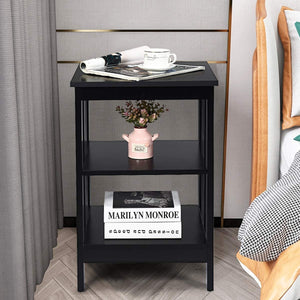 Set of 2 Multifunctional 3-Tier Nightstand Sofa Side Table with Reinforced Bars and Stable Structure-Black view 7