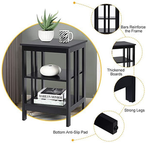Set of 2 Multifunctional 3-Tier Nightstand Sofa Side Table with Reinforced Bars and Stable Structure-Black view 8