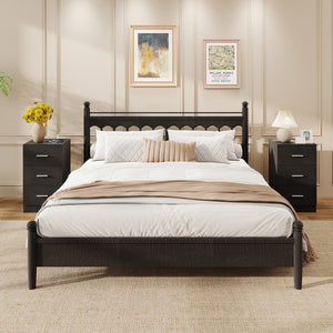 Set of 2 Nightstand with Charging Station End Table with 3 Storage Drawers Bedside Table for Bedroom-Black view 3
