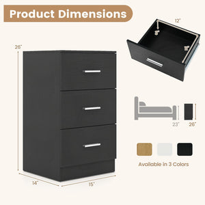 Set of 2 Nightstand with Charging Station End Table with 3 Storage Drawers Bedside Table for Bedroom-Black view 5