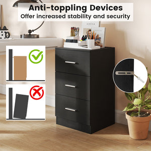 Set of 2 Nightstand with Charging Station End Table with 3 Storage Drawers Bedside Table for Bedroom-Black view 8