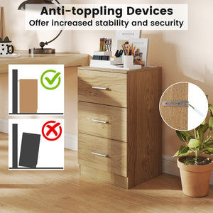 Set of 2 Nightstand with Charging Station End Table with 3 Storage Drawers Bedside Table for Bedroom-Natural view 8