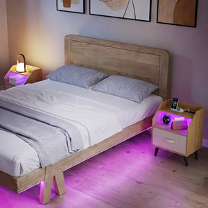 Set Of 2 Nightstands with LED Lights and Power Outlets for Living Room-Natrual view 2