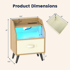 Set Of 2 Nightstands with LED Lights and Power Outlets for Living Room-Natrual view 4