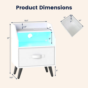 Set Of 2 Nightstands with LED Lights and Power Outlets for Living Room-White view 4