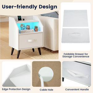 Set Of 2 Nightstands with LED Lights and Power Outlets for Living Room-White view 5
