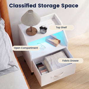Set Of 2 Nightstands with LED Lights and Power Outlets for Living Room-White view 8