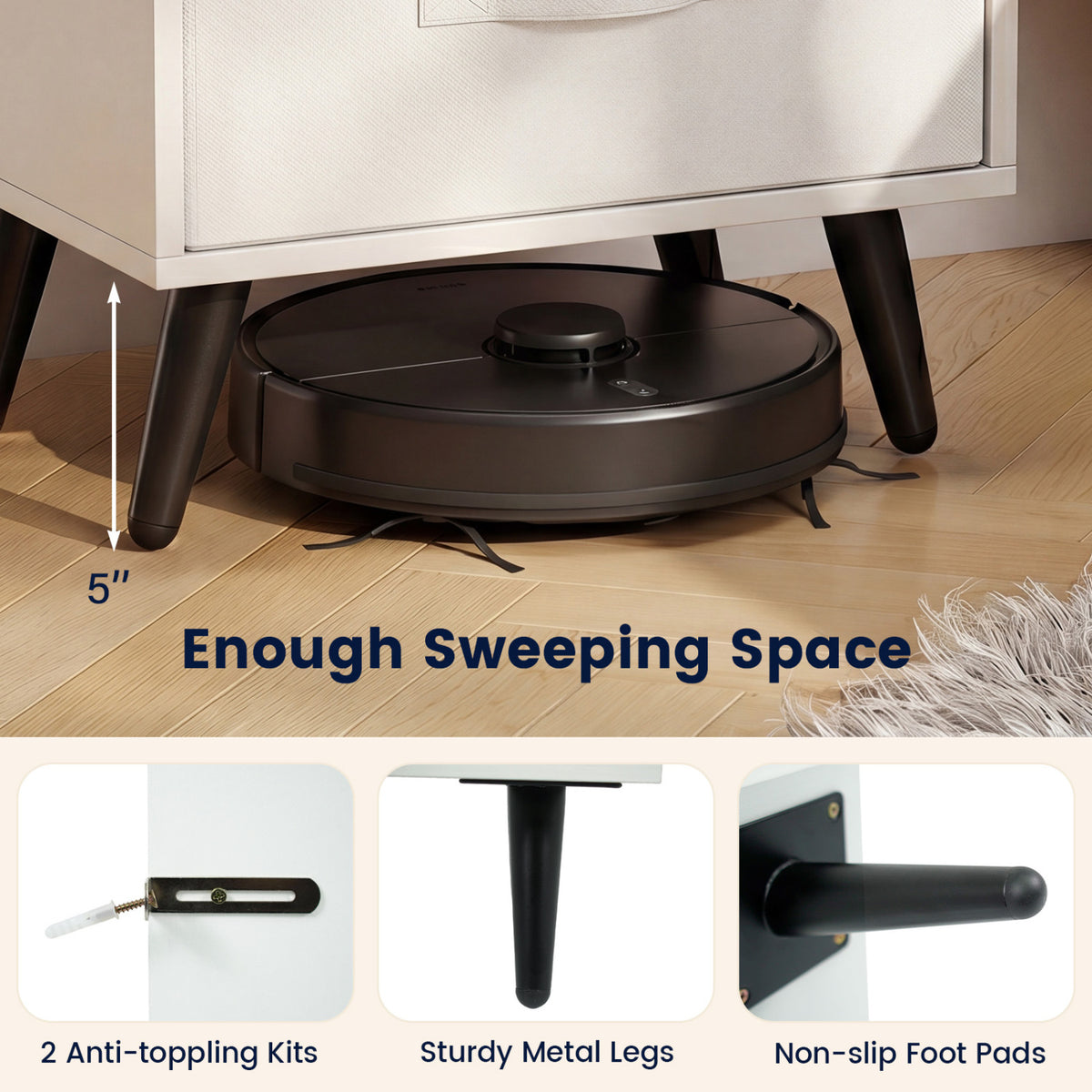 Set Of 2 Nightstands with LED Lights and Power Outlets for Living Room-White view 9