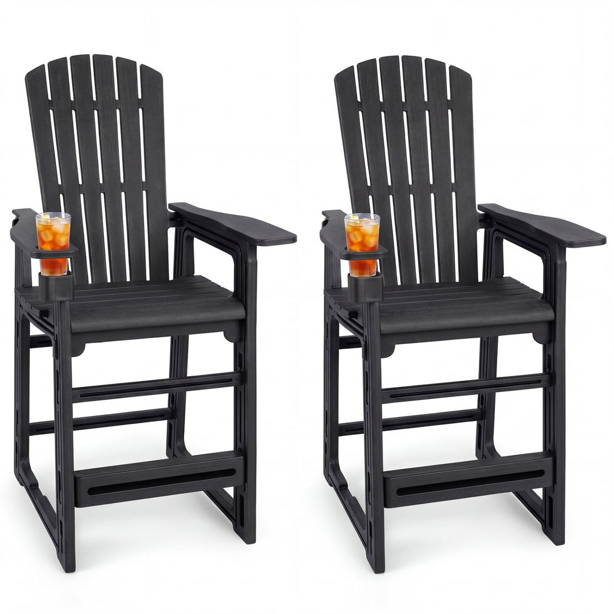 Set of 2 Outdoor 29 Inch Height Bar Stool with Backrest and Armrests-Black