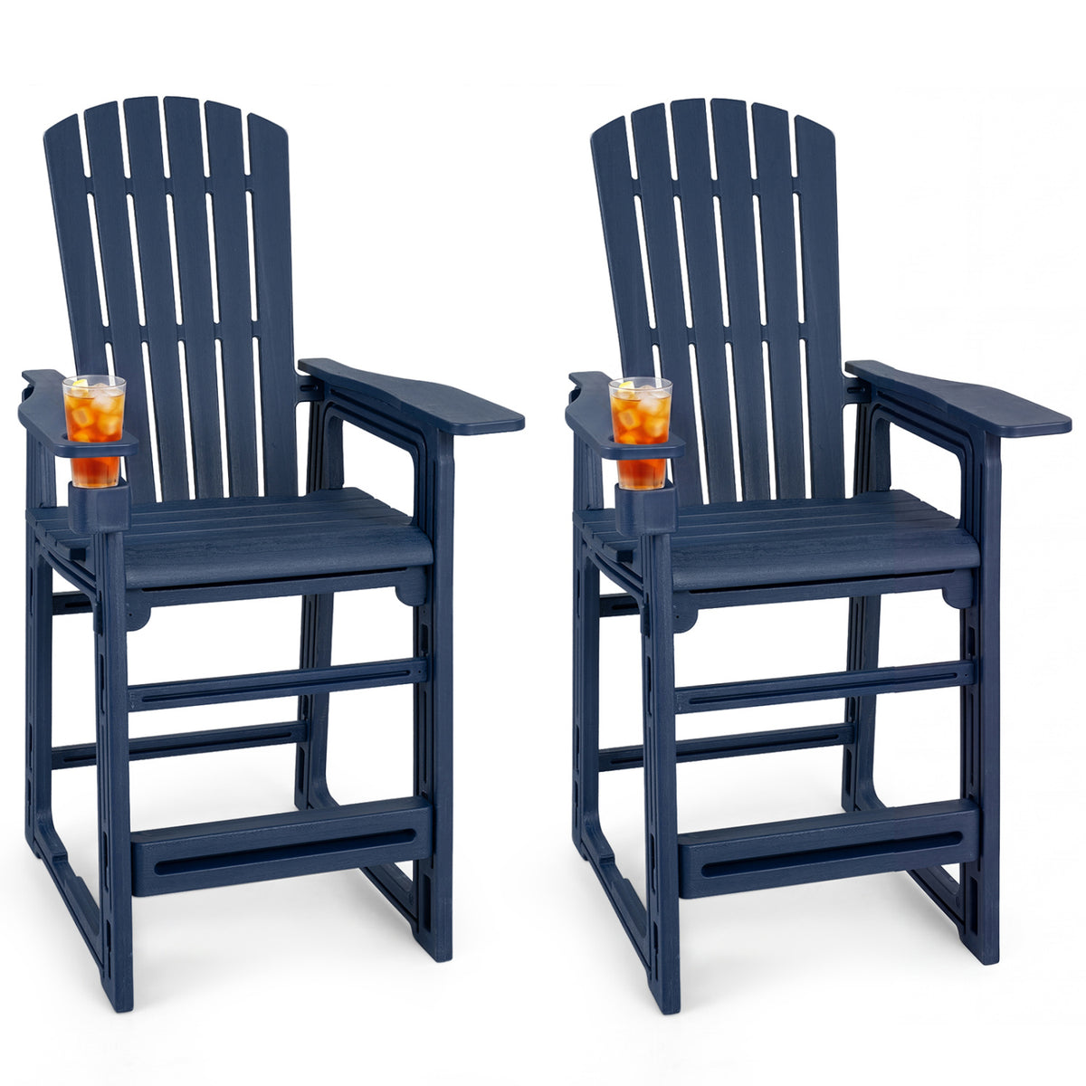 Set of 2 Outdoor 29 Inch Height Bar Stool with Backrest and Armrests-Blue