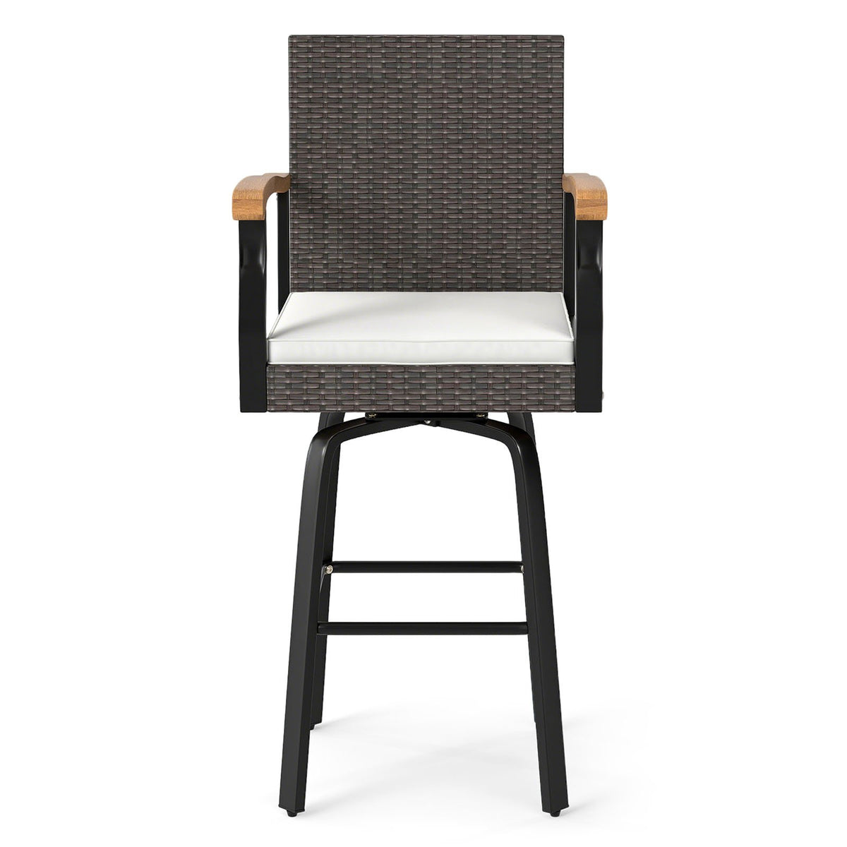 Set of 2 Outdoor 360° Swivel Bar Stool with Cushion and Acacia Wood Armrests view 4