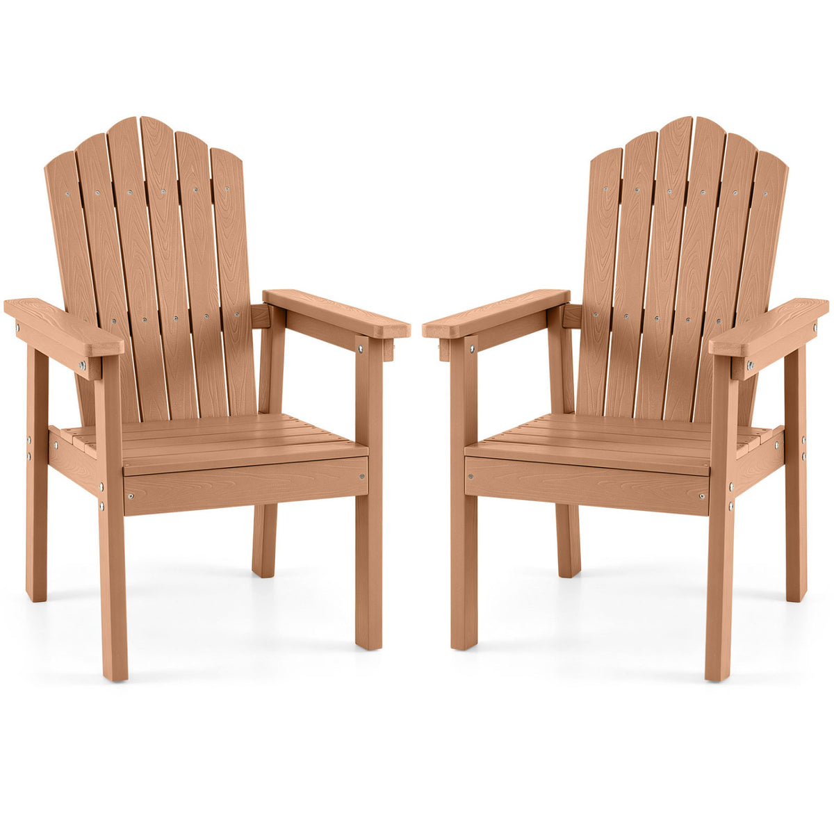 Set of 2 Outdoor Adirondack Chair with High Backrest Wide Armrests and Angled Seat for Deck-Brown