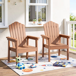 Set of 2 Outdoor Adirondack Chair with High Backrest Wide Armrests and Angled Seat for Deck-Brown view 2