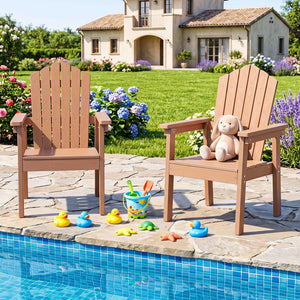 Set of 2 Outdoor Adirondack Chair with High Backrest Wide Armrests and Angled Seat for Deck-Brown view 3