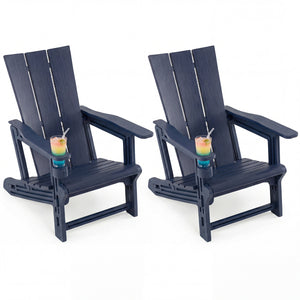 Set of 2﻿ Outdoor Adirondack Chairs with Cup Holder-Blue