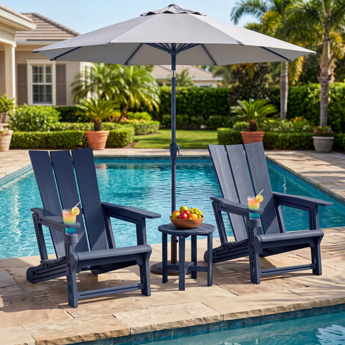 Set of 2﻿ Outdoor Adirondack Chairs with Cup Holder-Blue view 2