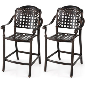 Set of 2 Outdoor Bar Stool 25.5 Inch Counter Height Cast Aluminum Bar Chairs-Copper