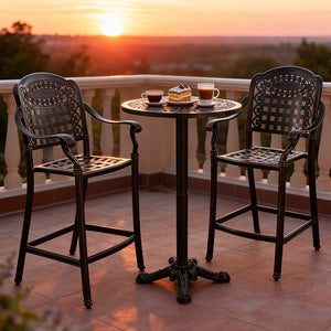Set of 2 Outdoor Bar Stool 25.5 Inch Counter Height Cast Aluminum Bar Chairs-Copper view 2