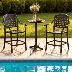 Set of 2 Outdoor Bar Stool 25.5 Inch Counter Height Cast Aluminum Bar Chairs-Copper view 3