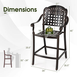 Set of 2 Outdoor Bar Stool 25.5 Inch Counter Height Cast Aluminum Bar Chairs-Copper view 5