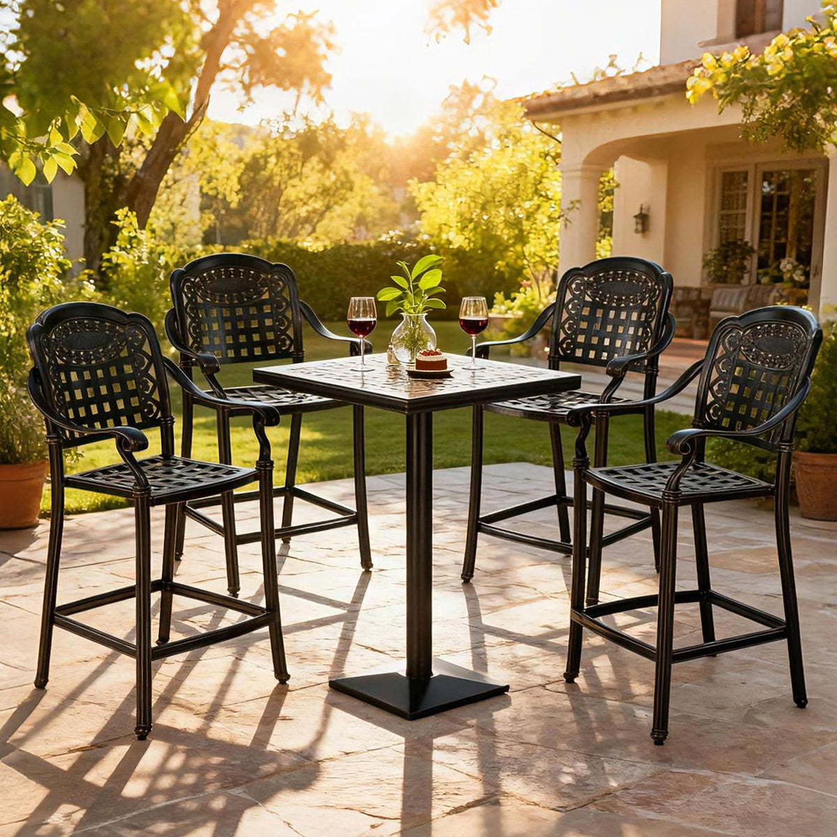 Set of 2 Outdoor Bar Stool 25.5 Inch Counter Height Cast Aluminum Bar Chairs-Copper view 6