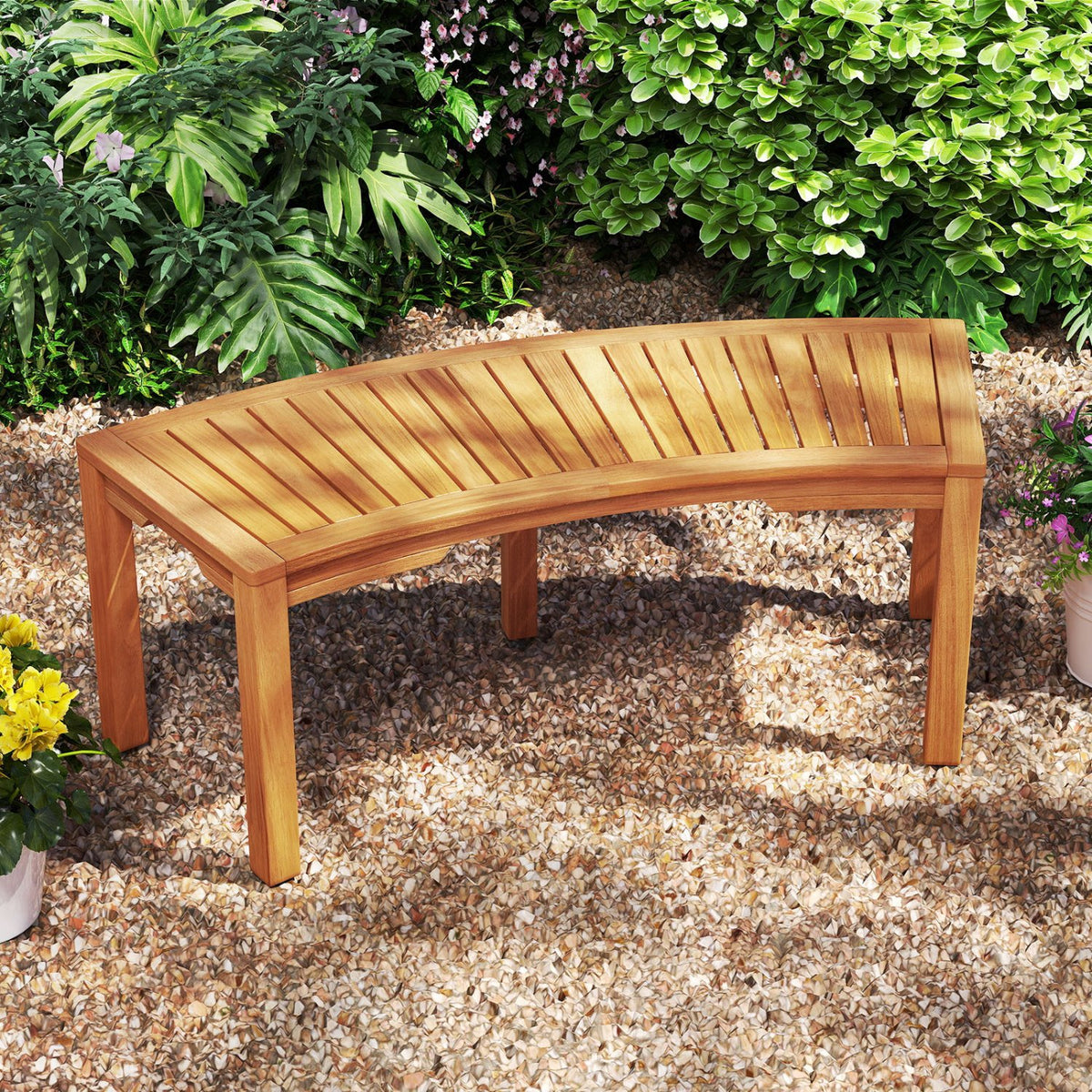 Set of 2 Outdoor Bench Acacia Wood Curved Garden Bench 2-Person view 2