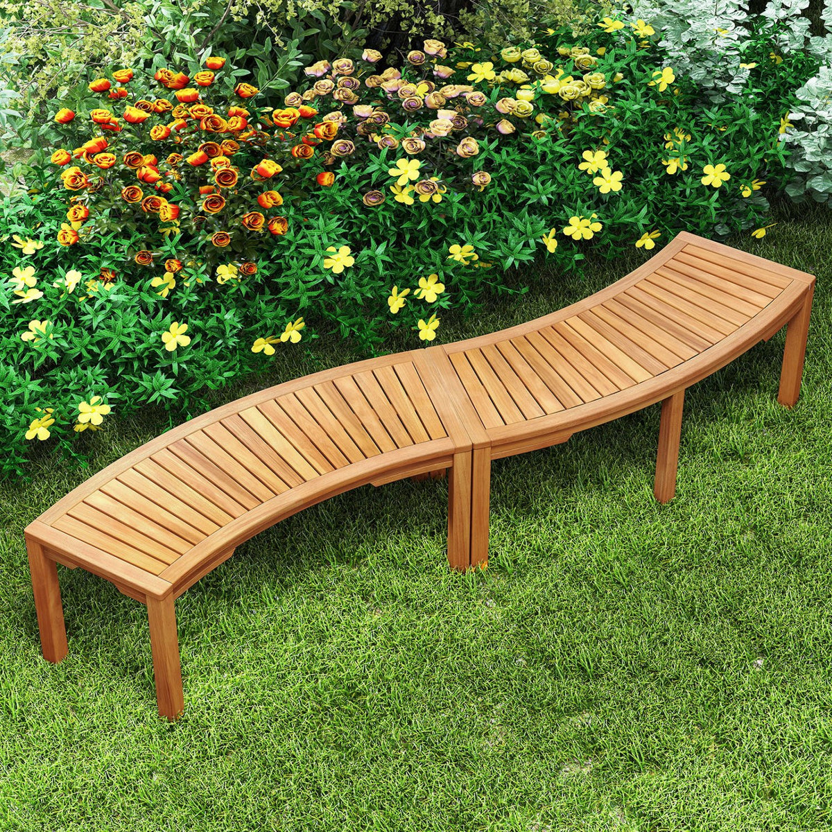 Set of 2 Outdoor Bench Acacia Wood Curved Garden Bench 2-Person view 3